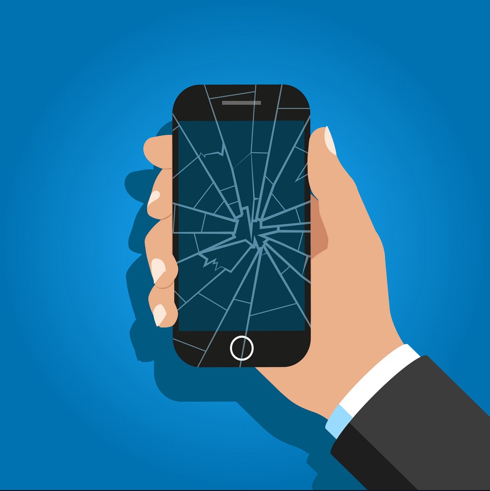 hand holding broken screen phone vector 28127588